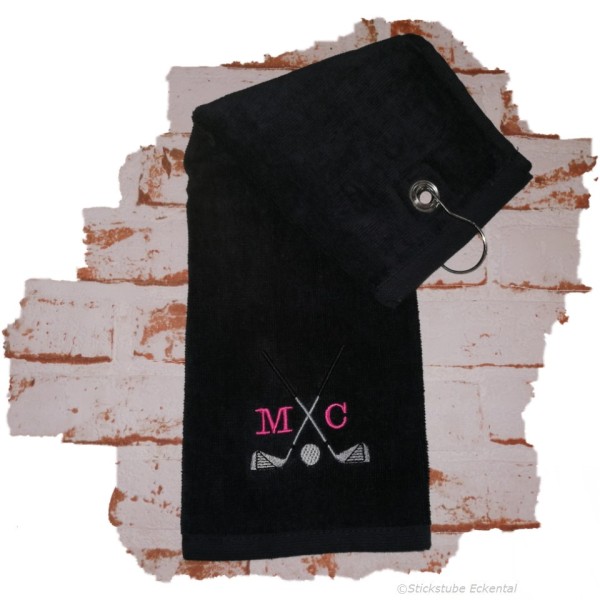 Golfhandtuch schwarz mit Initialen